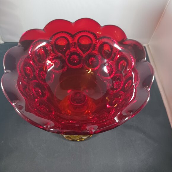 LE Smith Moon & Stars Red Orange Glass Pedestal Footed Compote Candy Dish Bowl - Picture 4 of 15